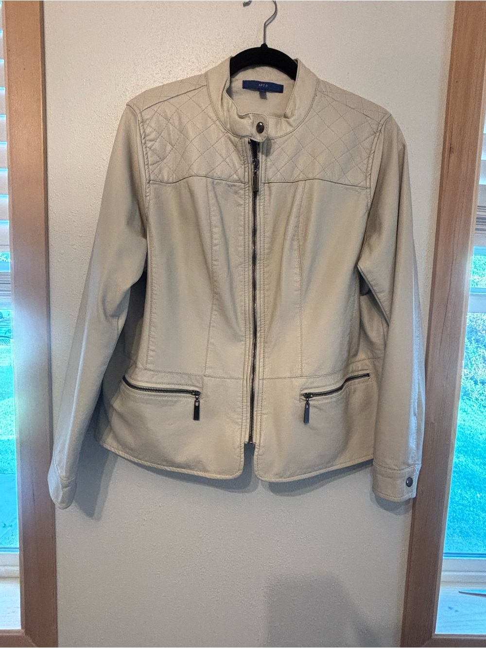 Apt. 9 Cream Quilted Faux Leather Zip Jacket 0001S